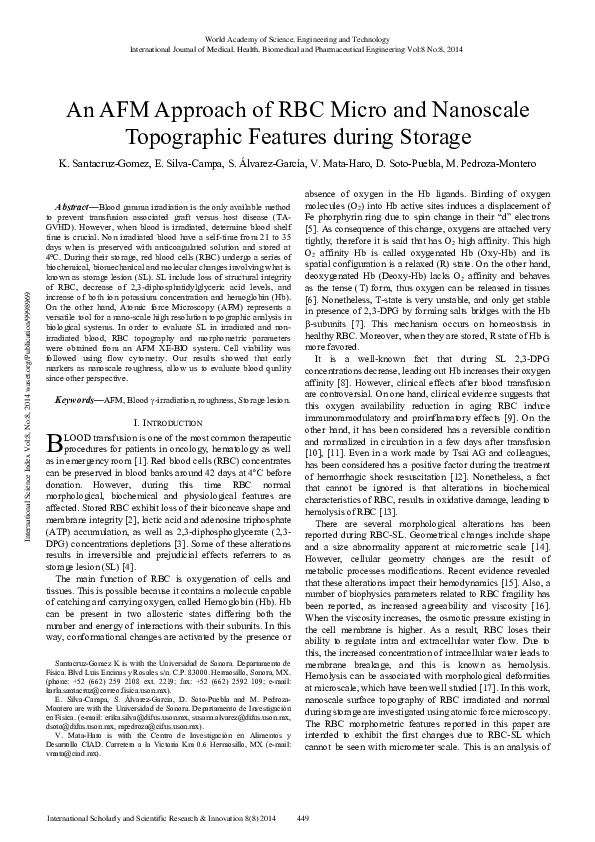 (PDF) An Afm Approach Of Rbc Micro And Nanoscale Topographic Features ...