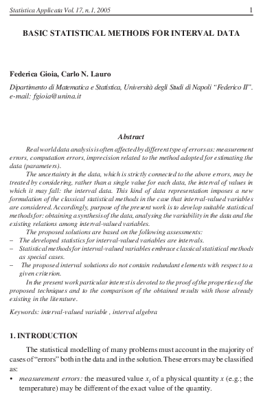 (PDF) Basic statistical methods for interval data