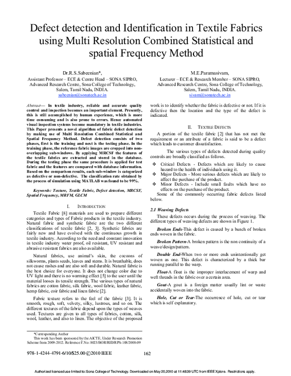 (PDF) Defect detection and identification in textile fabrics using ...