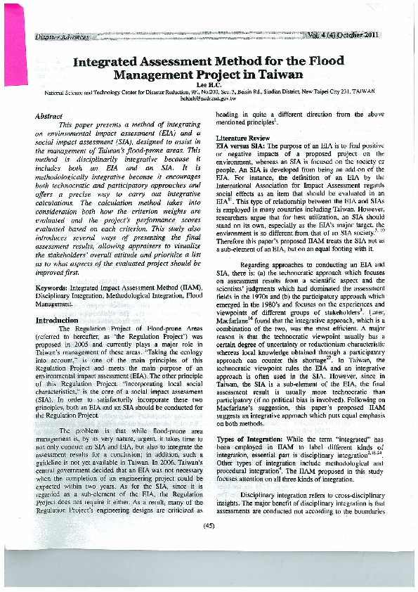 (PDF) Integrated assessment method for the flood management project in ...