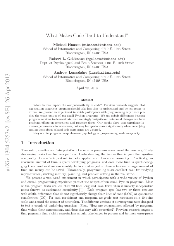 (PDF) What Makes Code Hard to Understand?