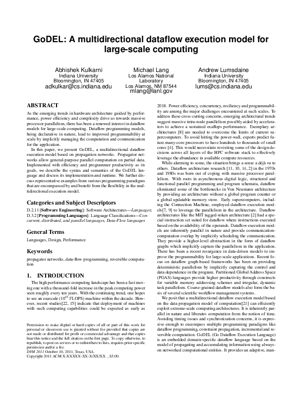 (PDF) GoDEL: A Multidirectional Dataflow Execution Model for Large ...