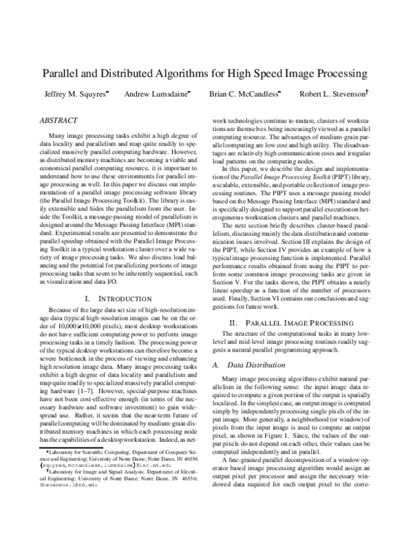 (PDF) Parallel and Distributed Algorithms for High-Speed Image Processing