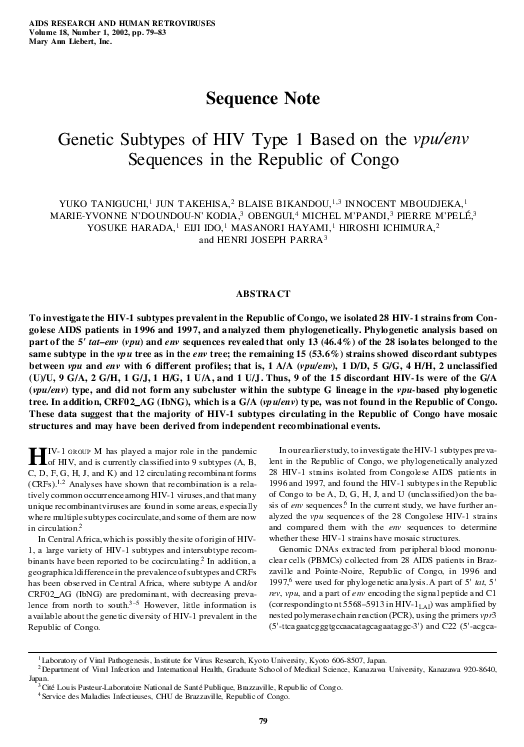 (PDF) Genetic Subtypes of HIV Type 1 Based on the vpu/env Sequences in ...