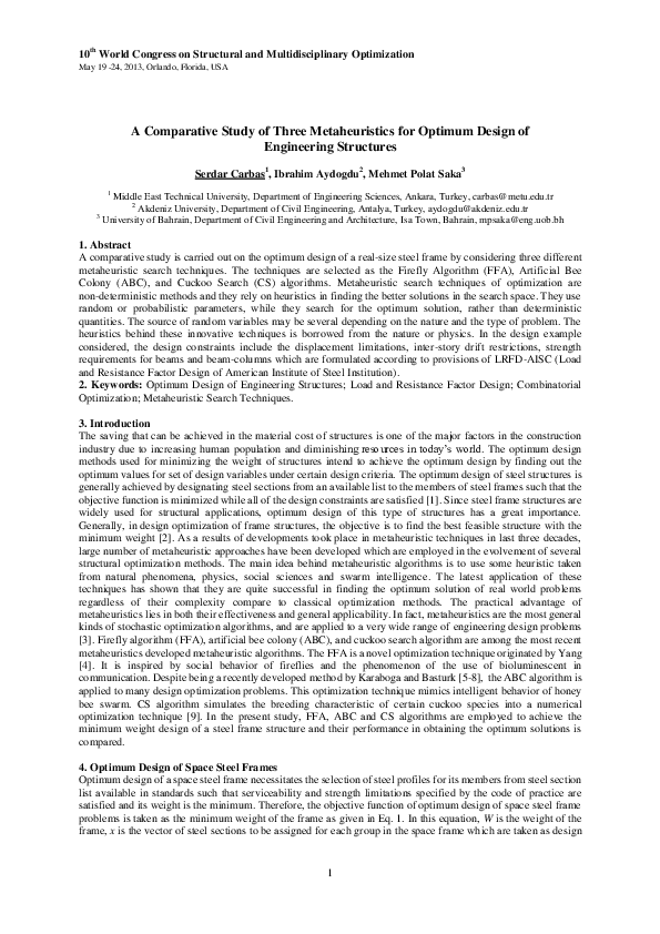(PDF) A comparative study of three metaheuristics for optimum design of ...
