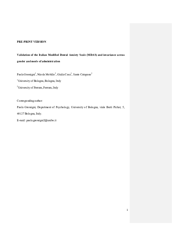 (PDF) Validation of the Modified Dental Anxiety Scale (MDAS) in an ...
