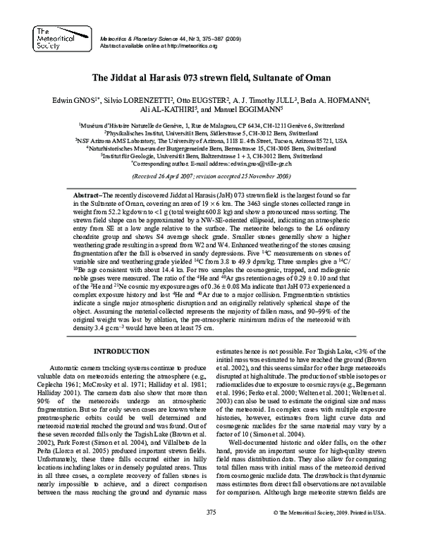 (PDF) The Jiddat al Harasis 073 strewn field, Sultanate of Oman
