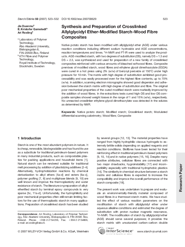 (PDF) Synthesis and Preparation of Crosslinked Allylglycidyl Ether ...