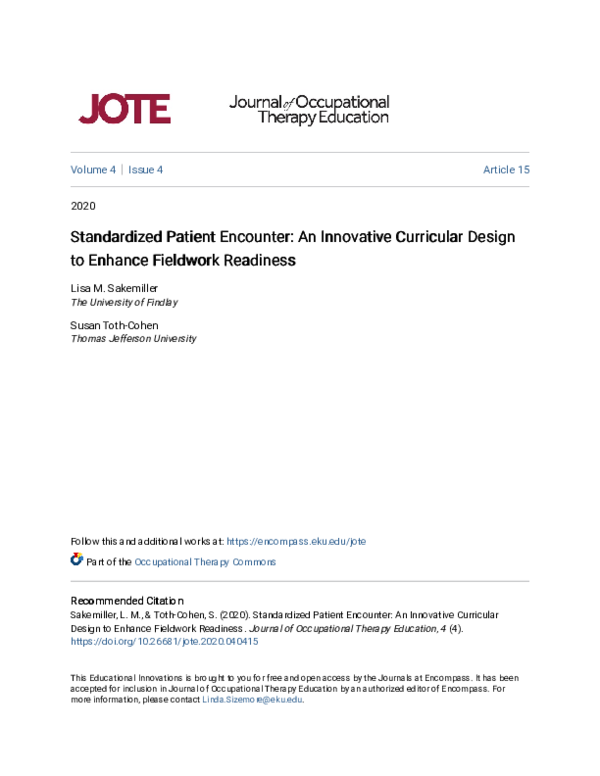 (PDF) Standardized Patient Encounter An Innovative Curricular Design