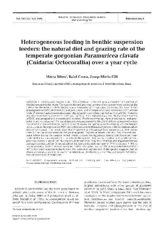 (PDF) Heterogeneous feeding in benthic suspension feeders the natural