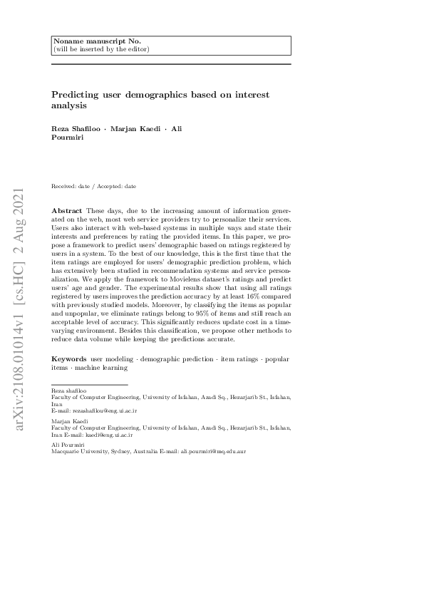 (PDF) Predicting user demographics based on interest analysis