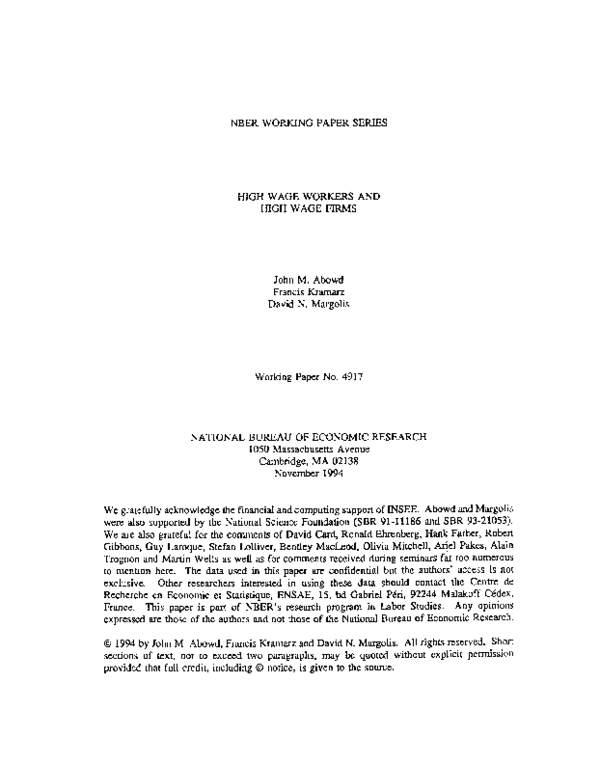 PDF) High Wage Workers and High Wage Firms