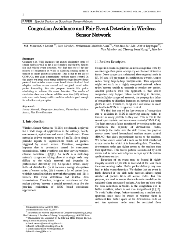 (PDF) Congestion Avoidance and Fair Event Detection In Wireless Sensor ...
