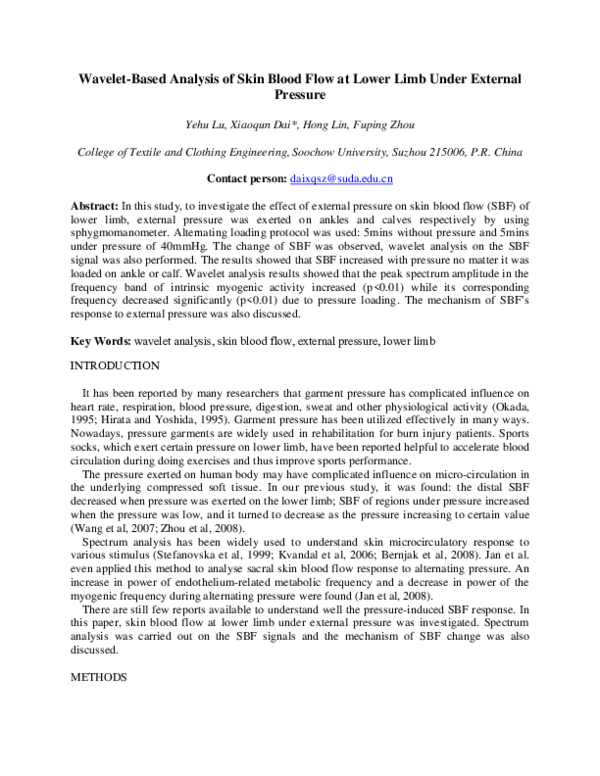 (PDF) Wavelet-Based Analysis of Skin Blood Flow at Lower Limb Under ...