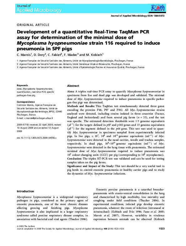 (PDF) Development of a quantitative Real-Time TaqMan PCR assay for ...