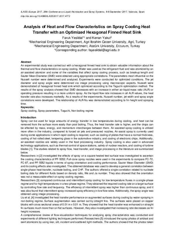 (PDF) Analysis of Heat and Flow Characteristics on Spray Cooling Heat ...