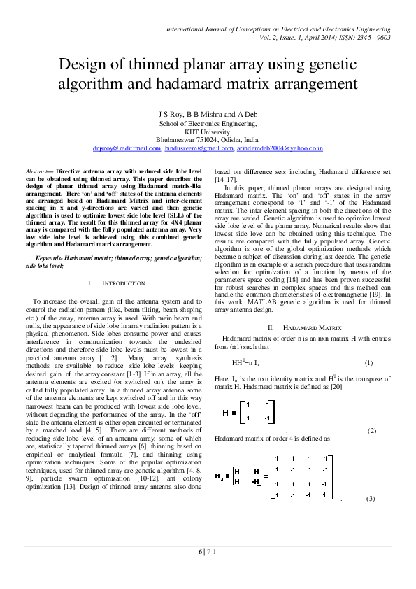(PDF) Design of thinned planar array using genetic algorithm and ...