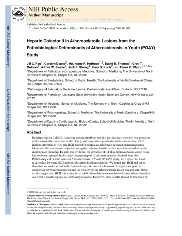 (PDF) Heparin cofactor II in atherosclerotic lesions from the ...