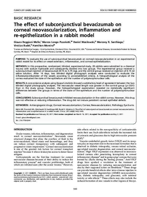(PDF) The effect of subconjunctival bevacizumab on corneal ...