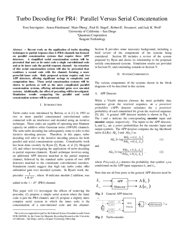 (PDF) Turbo decoding for PR4: parallel versus serial concatenation