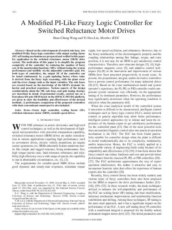 (PDF) A Modified PI-Like Fuzzy Logic Controller for Switched Reluctance ...