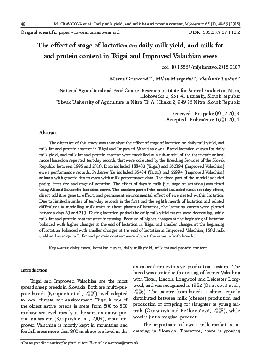 (PDF) The effect of stage of lactation on daily milk yield, and milk ...