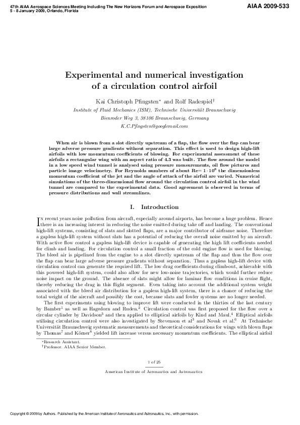 (PDF) Experimental and Numerical Investigation of a Circulation Control ...