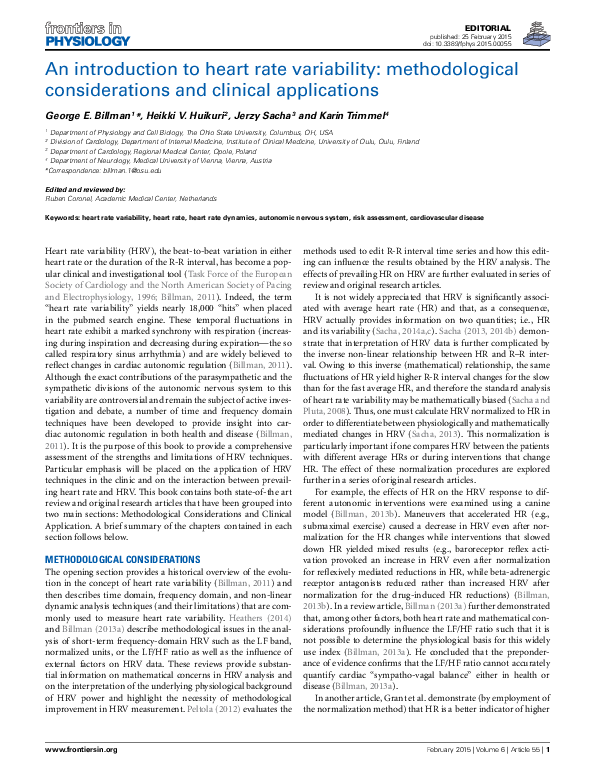 (PDF) An introduction to heart rate variability: methodological ...