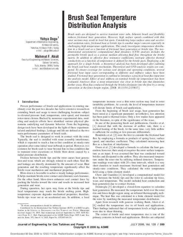 (PDF) Brush Seal Temperature Distribution Analysis