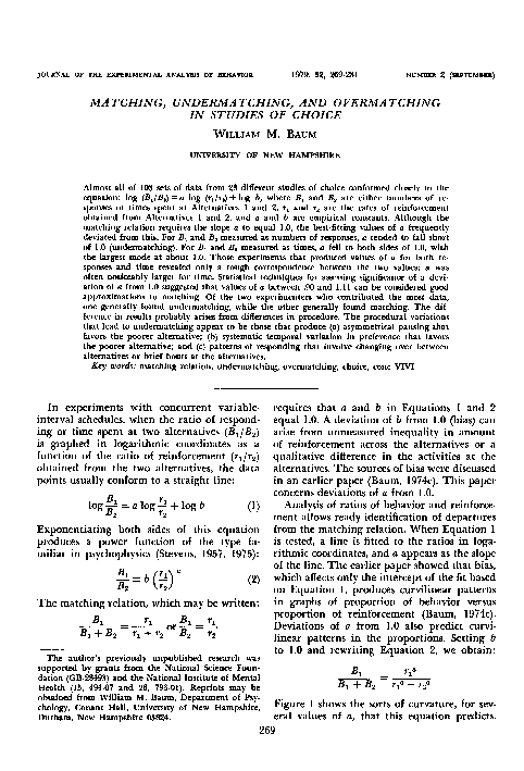 (PDF) Matching, undermatching, and overmatching in studies of choice