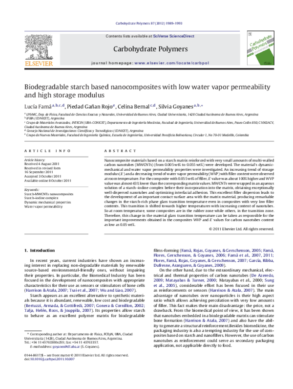 (PDF) Biodegradable starch based nanocomposites with low water vapor ...