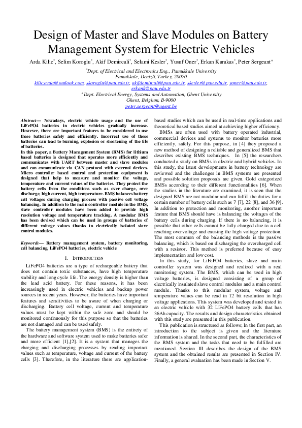 (PDF) Design of master and slave modules on battery management system ...