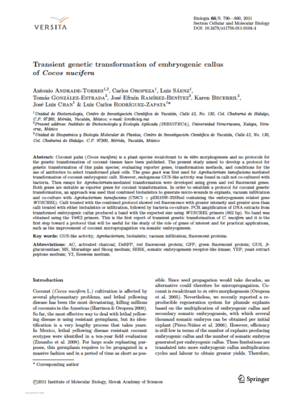 (PDF) Transient genetic transformation of embryogenic callus of Cocos ...