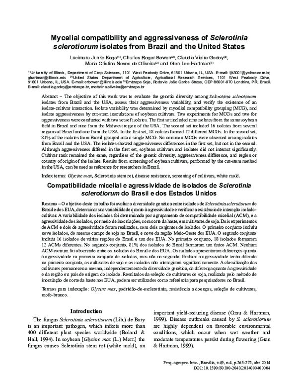 (PDF) Mycelial compatibility and aggressiveness of Sclerotinia ...