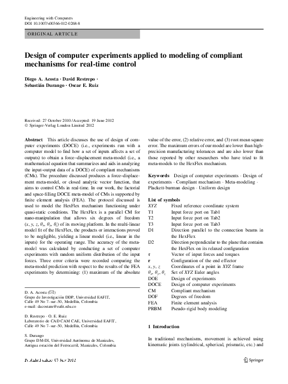 (PDF) Design of computer experiments applied to modeling of compliant ...