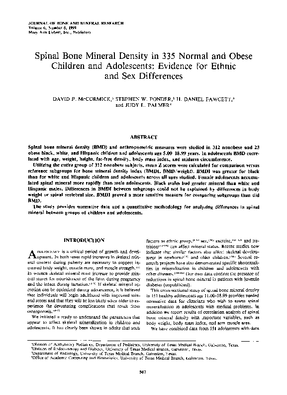 (PDF) Spinal bone mineral density in 335 normal and obese children and ...