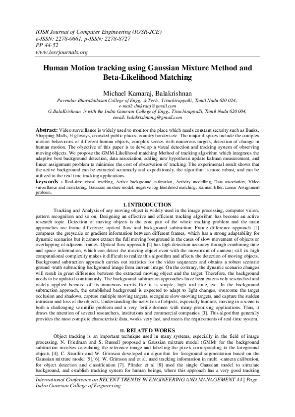 (PDF) Human Motion tracking using Gaussian Mixture Method and Beta ...