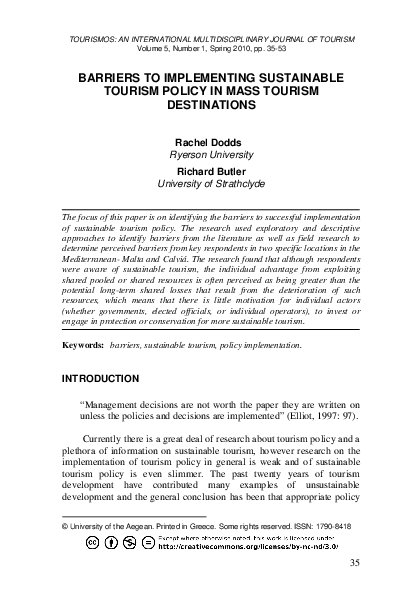 (PDF) Barriers to implementing sustainable tourism policy in mass ...