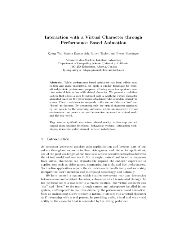 (PDF) Interaction with a Virtual Character through Performance Based ...
