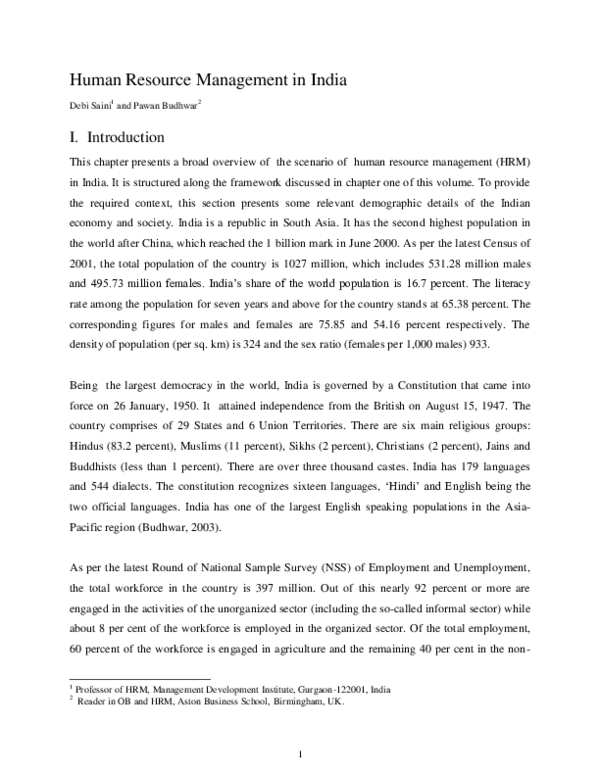 (PDF) Human resource management in India Debi Saini Academia.edu
