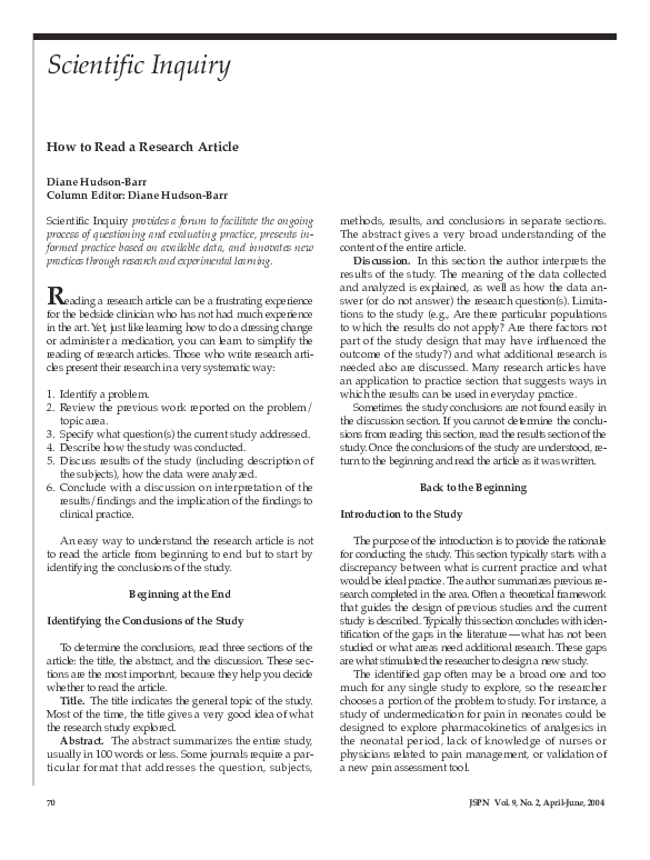 (PDF) How to Read a Research Article