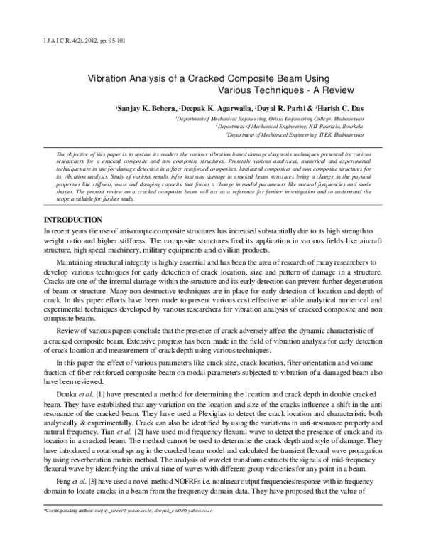 (PDF) Vibration Analysis of a Cracked Composite Beam Using Various ...