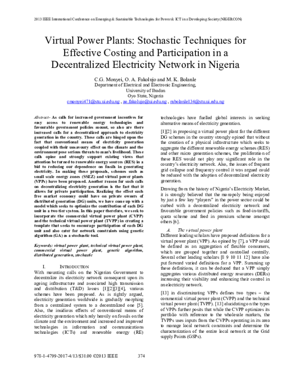 (PDF) Virtual power plants: Stochastic techniques for effective costing ...