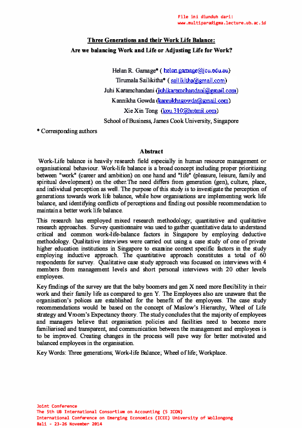 (PDF) Three generations and their work life balance: are we balancing ...