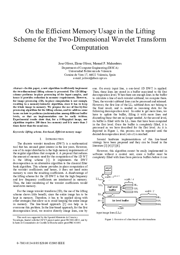 (PDF) On the efficient memory usage in the lifting scheme for the two ...