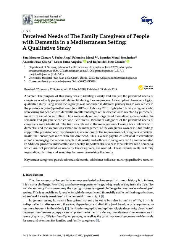 (PDF) Perceived Needs of The Family Caregivers of People with Dementia ...