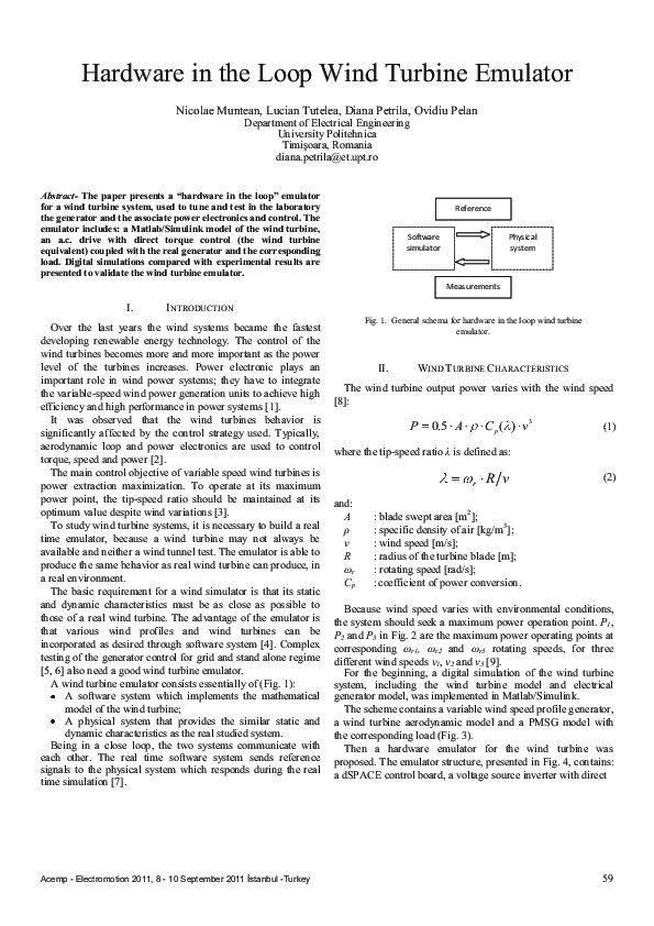 (PDF) Hardware in the loop wind turbine emulator