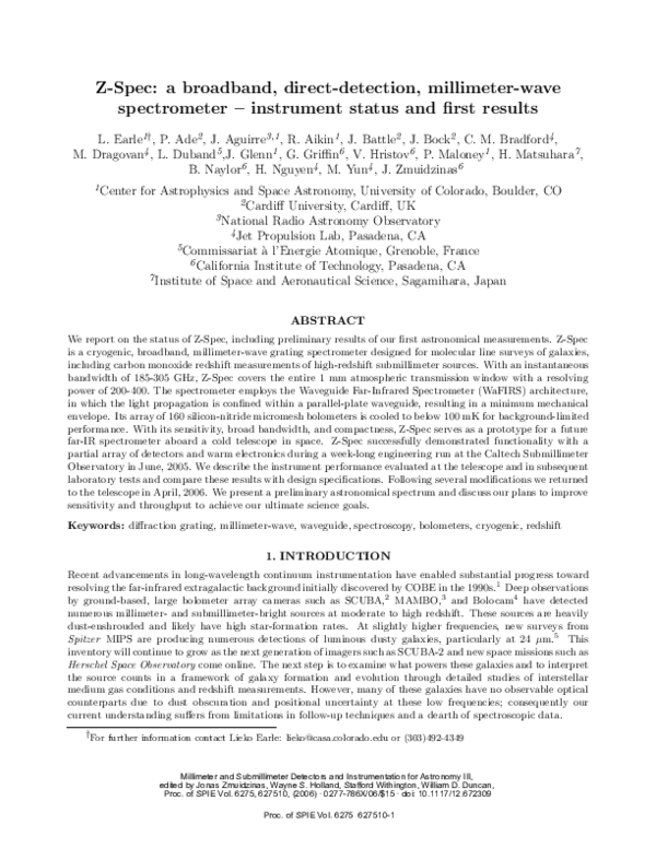 (PDF) Z-Spec- A broadband, direct-detection, millimeter-wave spectrometer