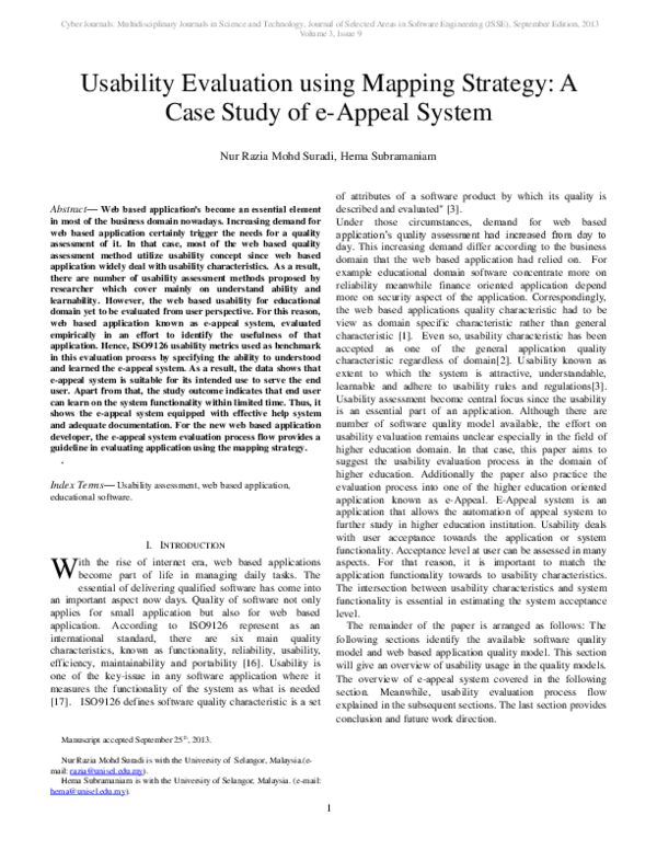 (PDF) Usability Evaluation using Mapping Strategy: A Case Study of e ...