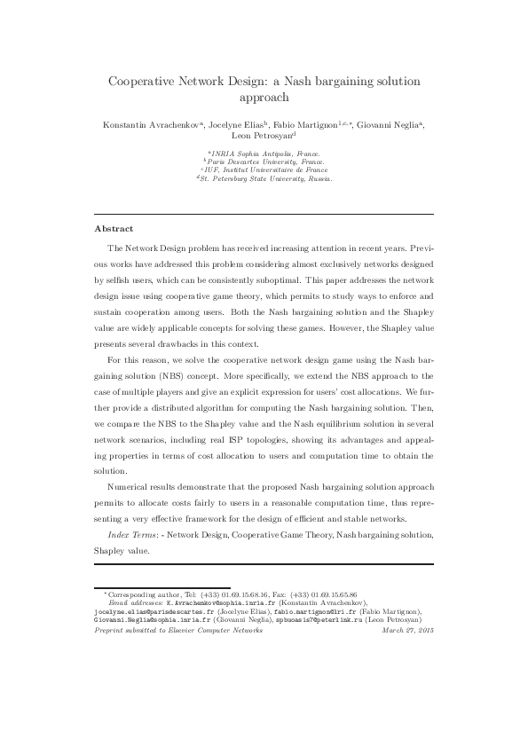 (PDF) Cooperative Network Design: a Nash bargaining solution approach